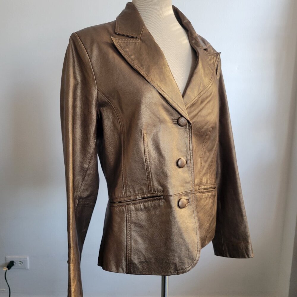 Bernardo Bronze Genuine Leather Blazer Jacket (Size: M) - Picture 11 of 16
